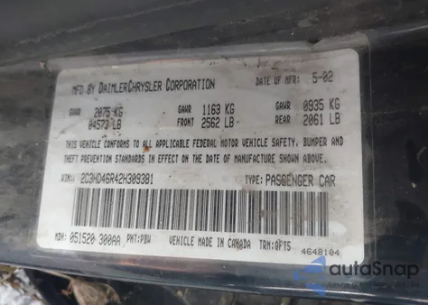 2002 Chrysler Concorde Lx из США, поврежденный, VIN 2C3HD46R42H309381